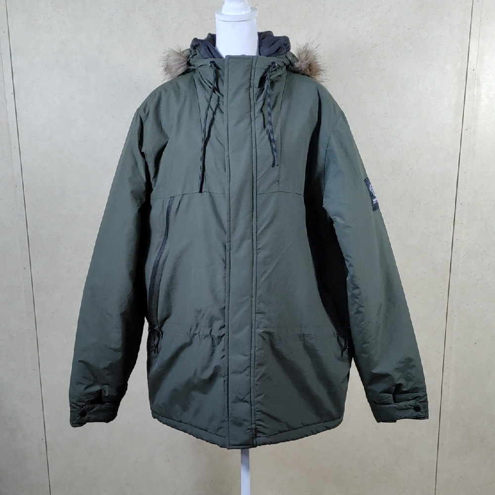 2/$10 04107 Pull & Bear men's green hooded puffer jacket XL NEW